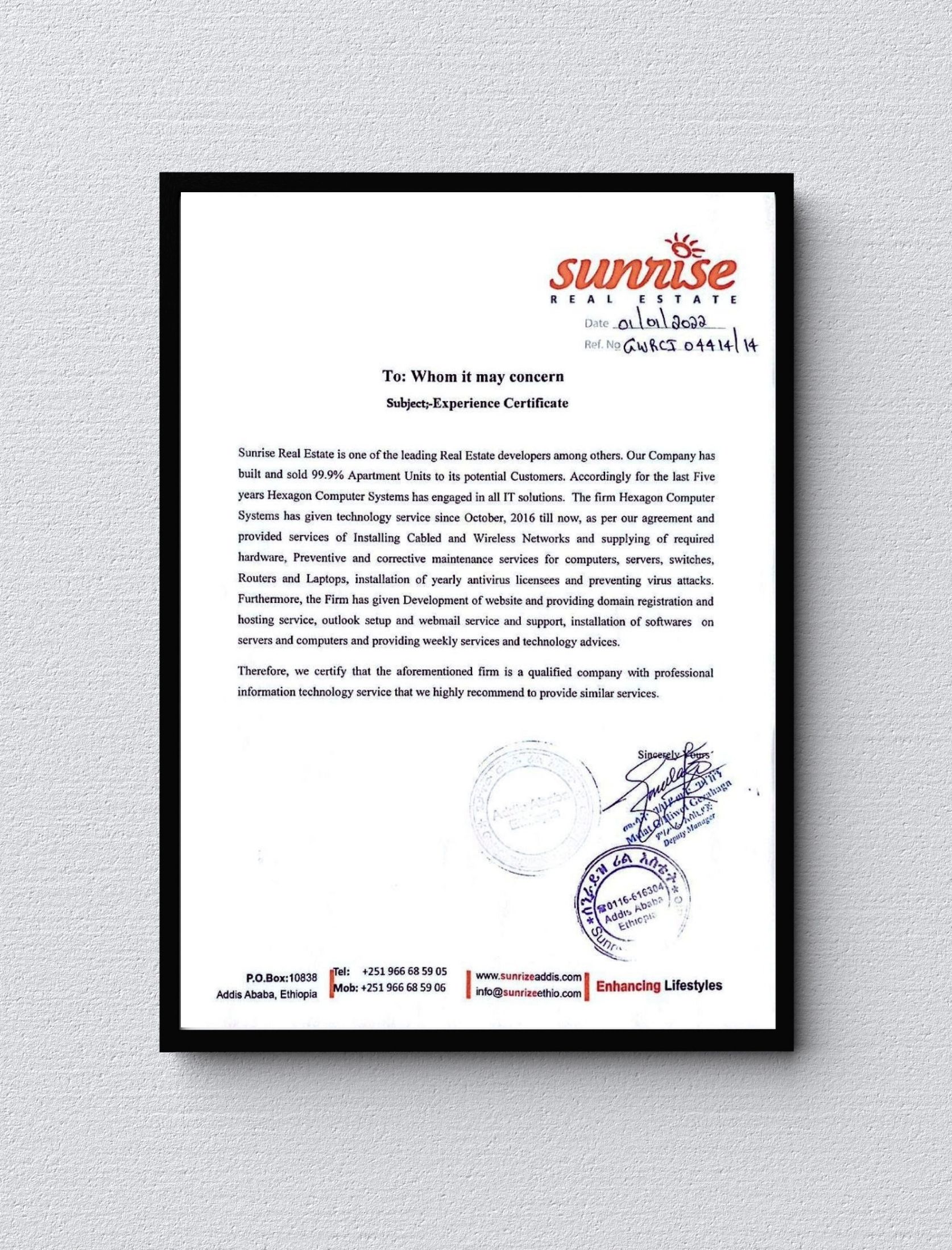 Experience Certificate