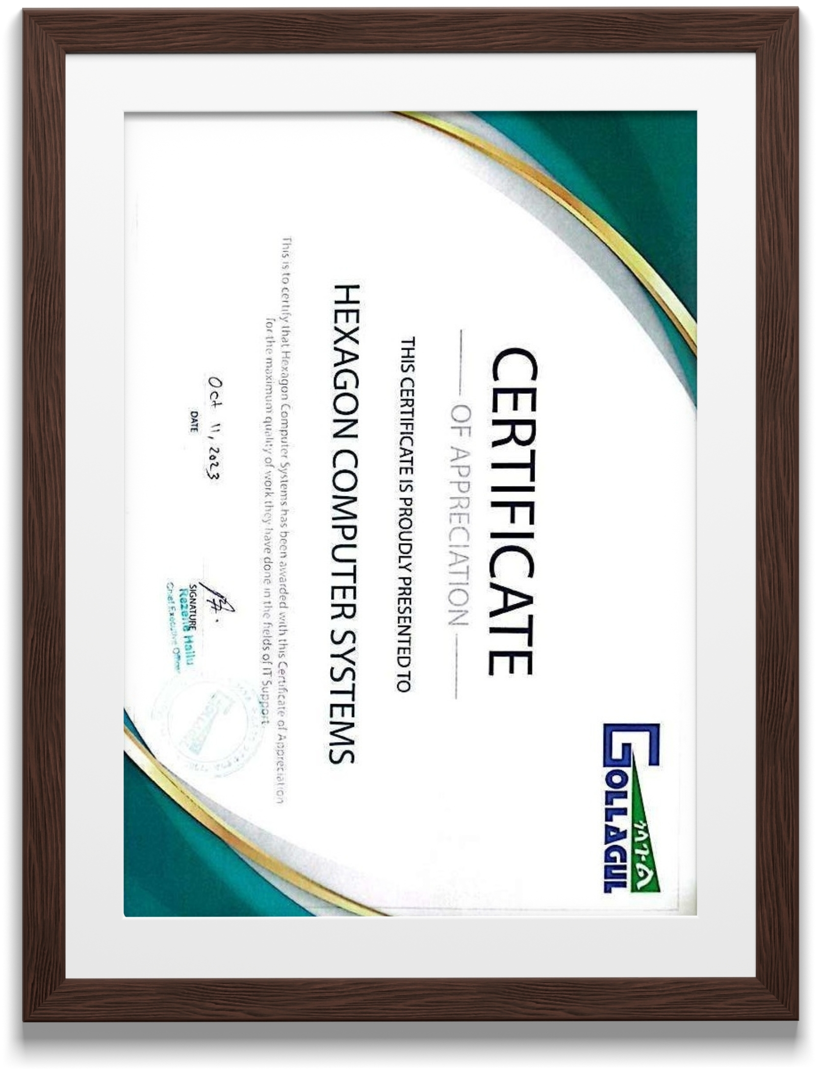 Certificate of Appreciation