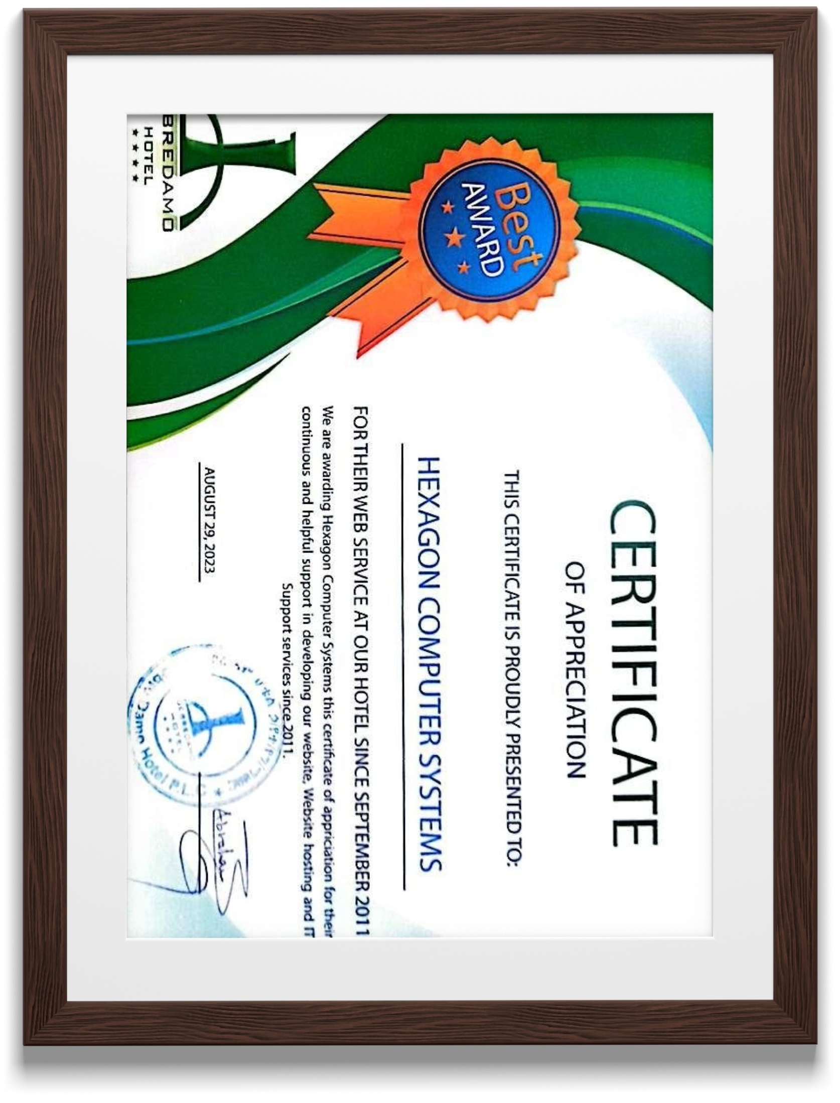 Certificate of Appreciation