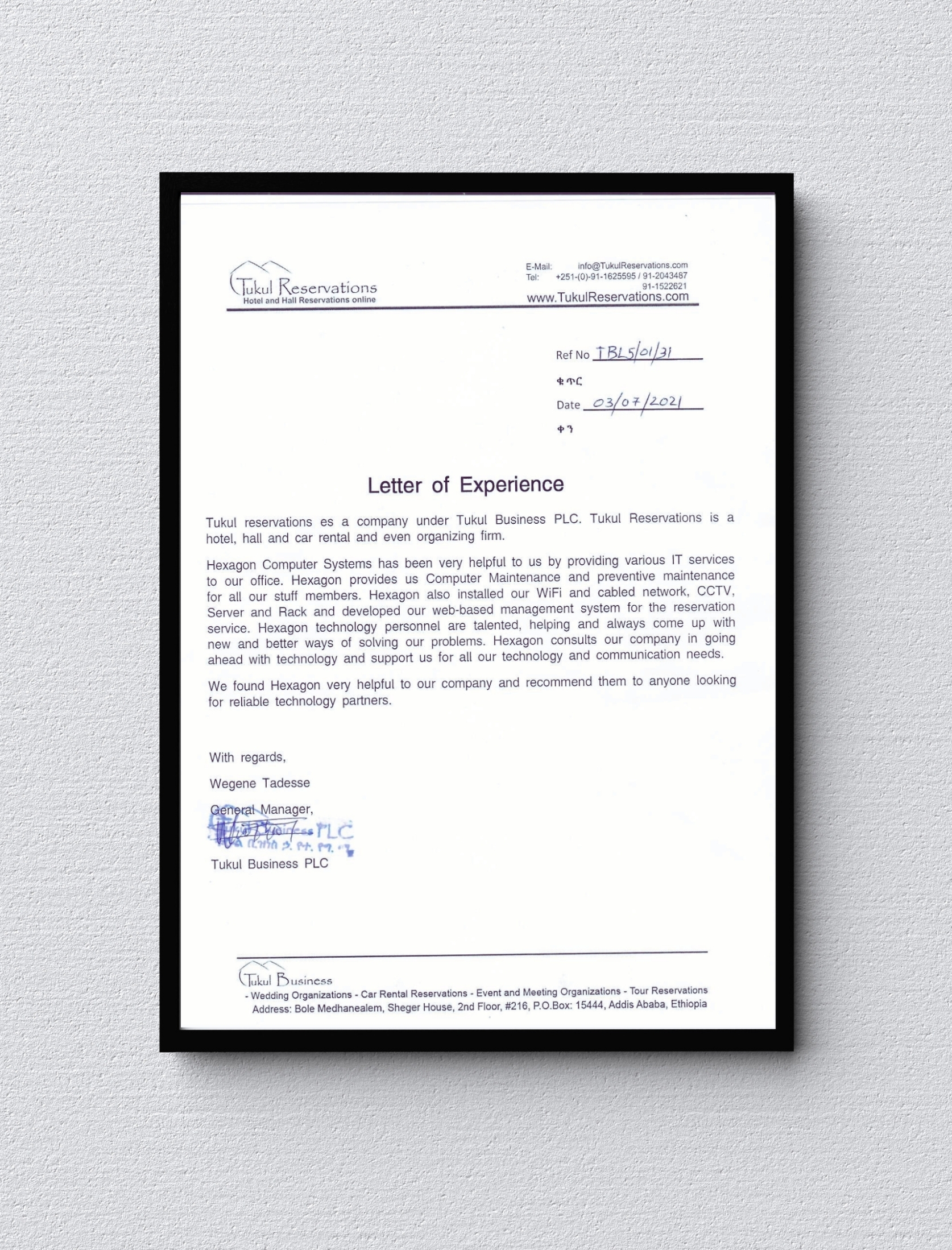 Letter of Experience
